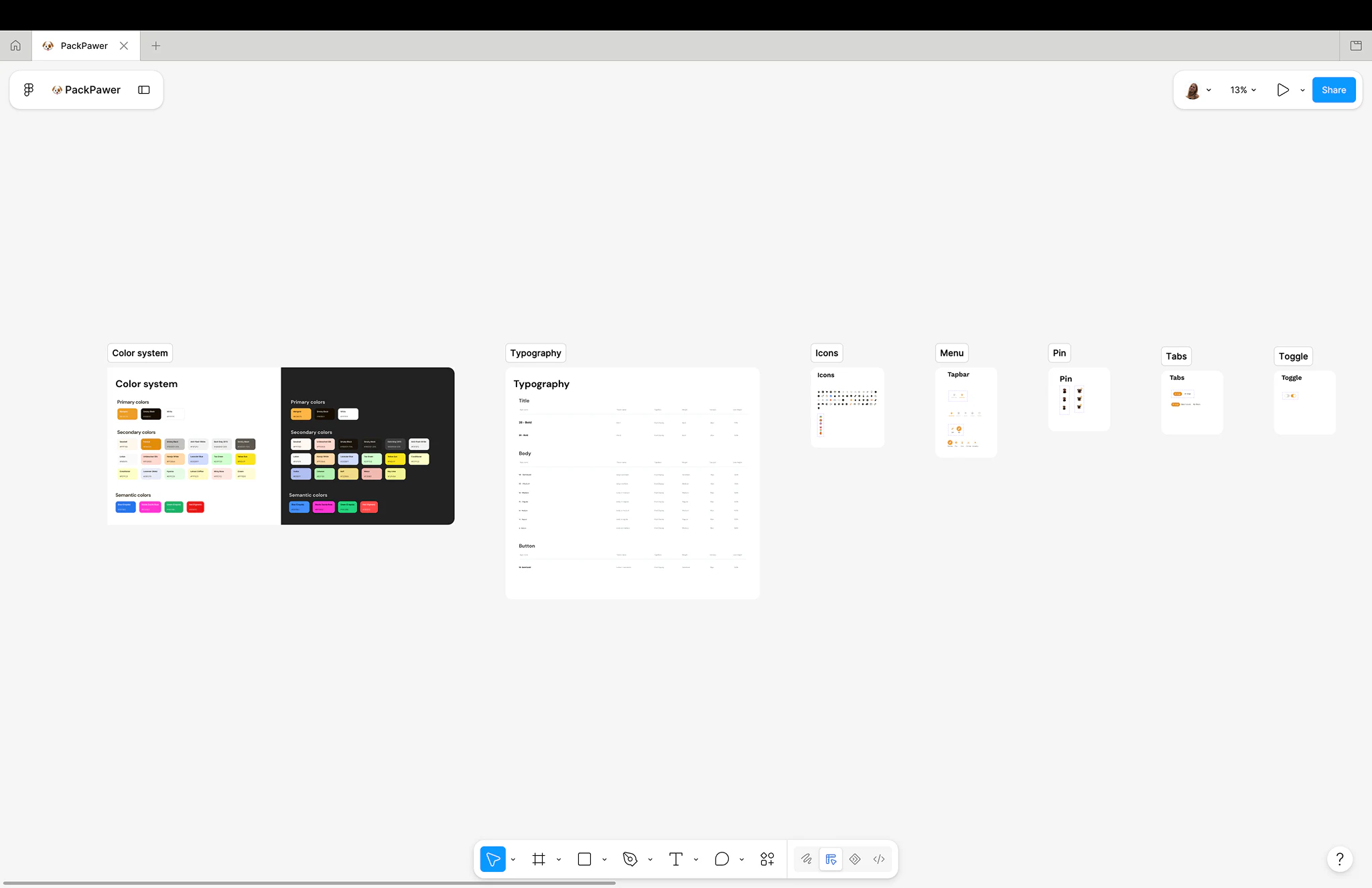 PackPawer — design system, colors and typography